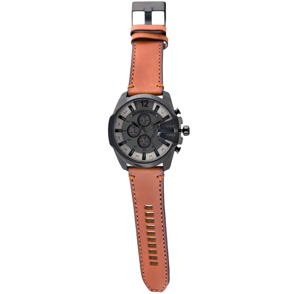 Diesel DZ4463 Mega Chief Chronograph Men's Watch – Grey Dial & Brown Leather Strap