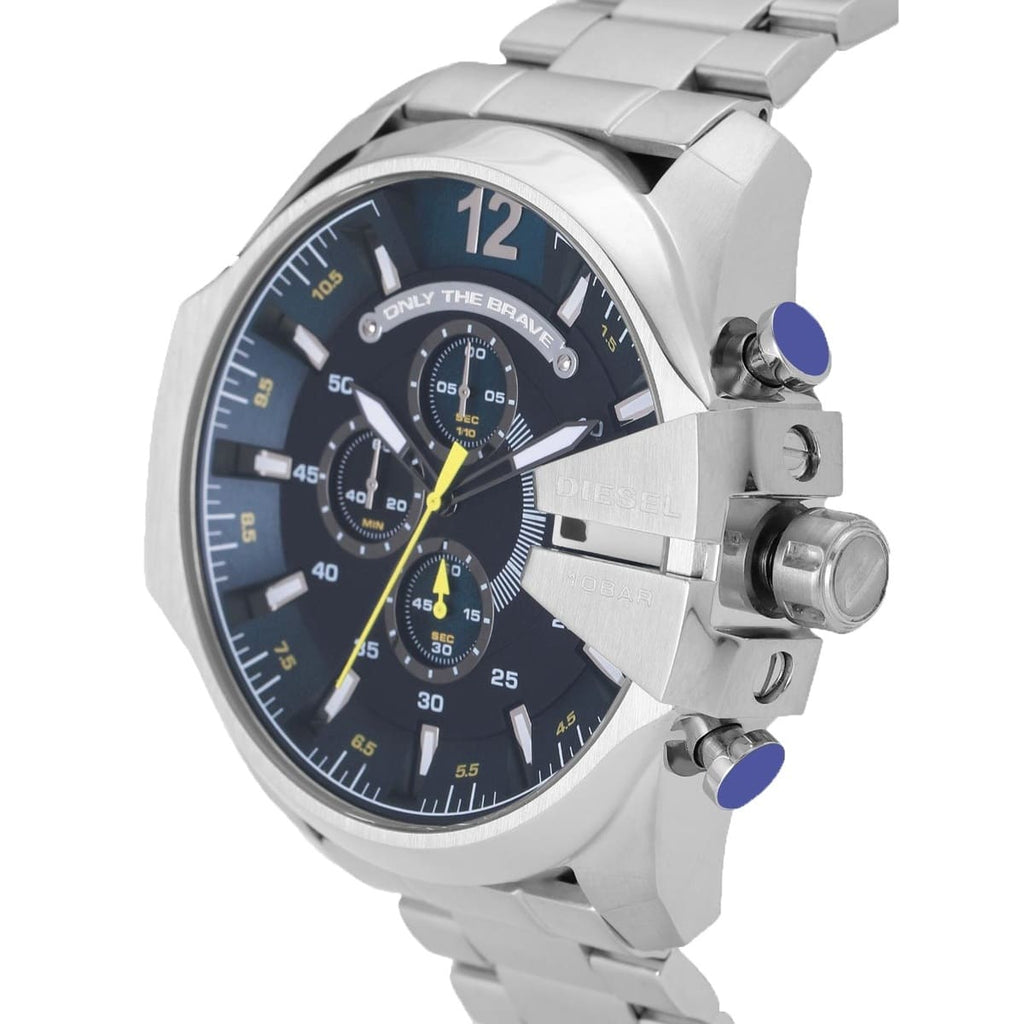 Diesel DZ4465 Mega Chief Chronograph Men's Watch – Blue Dial & Silver Stainless Steel Strap