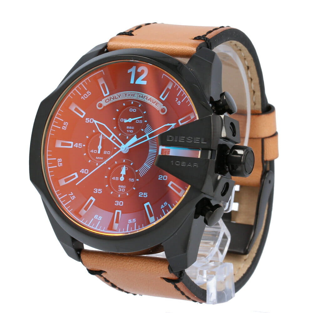 Diesel DZ4476 Mega Chief Chronograph Men's Watch – Black Dial & Brown Leather Strap