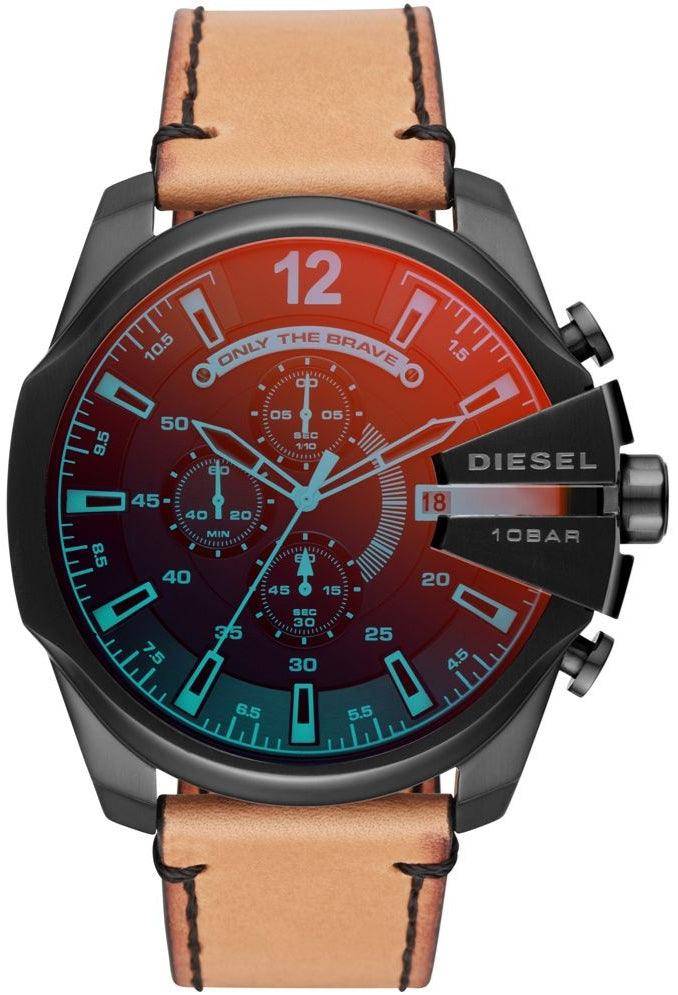 Diesel DZ4476 Mega Chief Chronograph Men's Watch – Black Dial & Brown Leather Strap