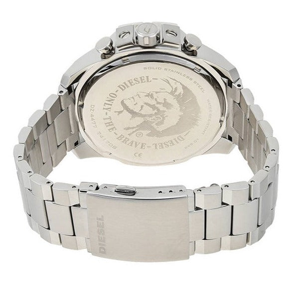 Diesel DZ4477 Mega Chief Chronograph Men's Watch – White Dial & Silver Stainless Steel Strap