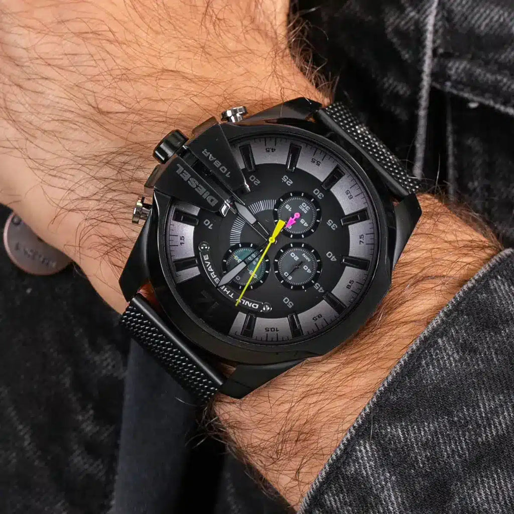 Diesel DZ4514 Mega Chief Chronograph Men's Watch – Black Dial & Black Mesh Bracelet