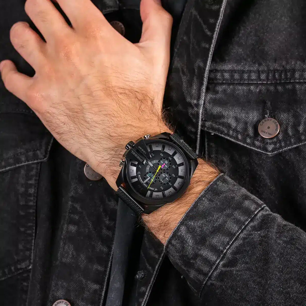 Diesel DZ4514 Mega Chief Chronograph Men's Watch – Black Dial & Black Mesh Bracelet