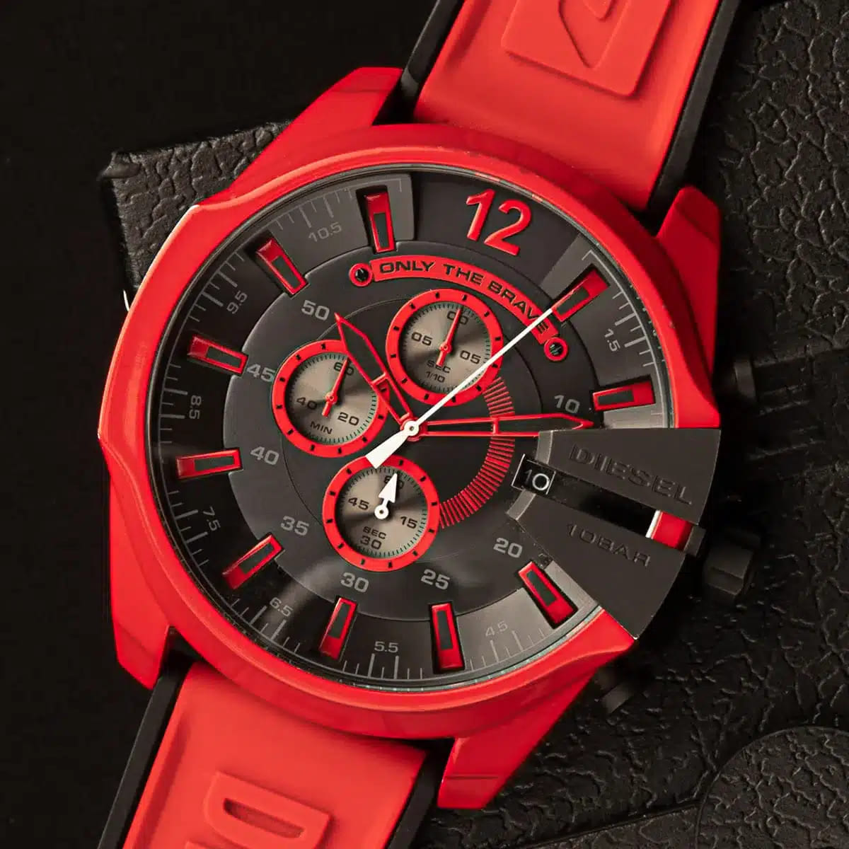 Diesel DZ4526 Mega Chief Chronograph Men's Watch – Black Dial & Red Rubber Strap