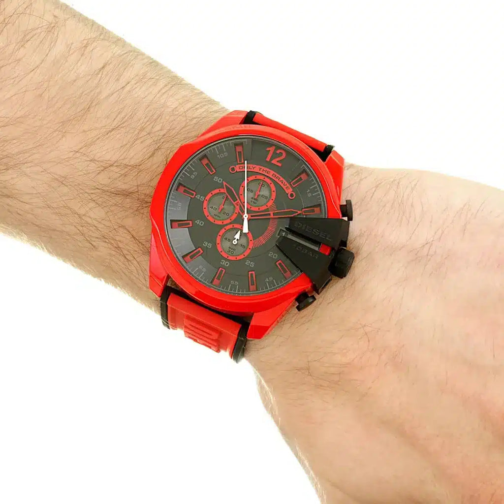 Diesel DZ4526 Mega Chief Chronograph Men's Watch – Black Dial & Red Rubber Strap