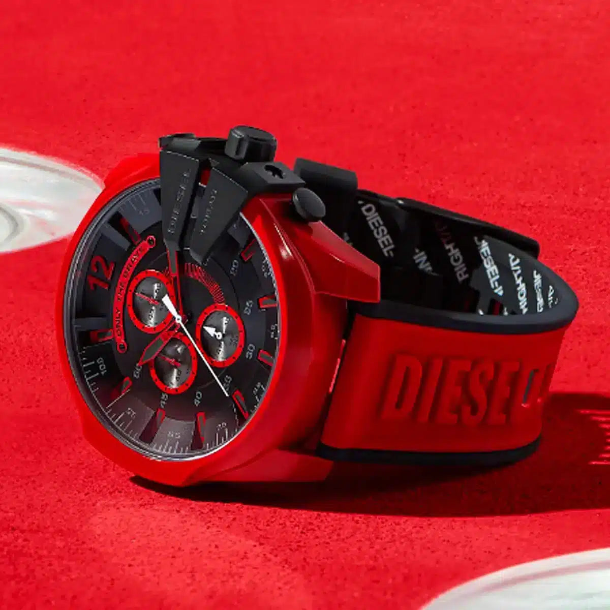 Diesel DZ4526 Mega Chief Chronograph Men's Watch – Black Dial & Red Rubber Strap
