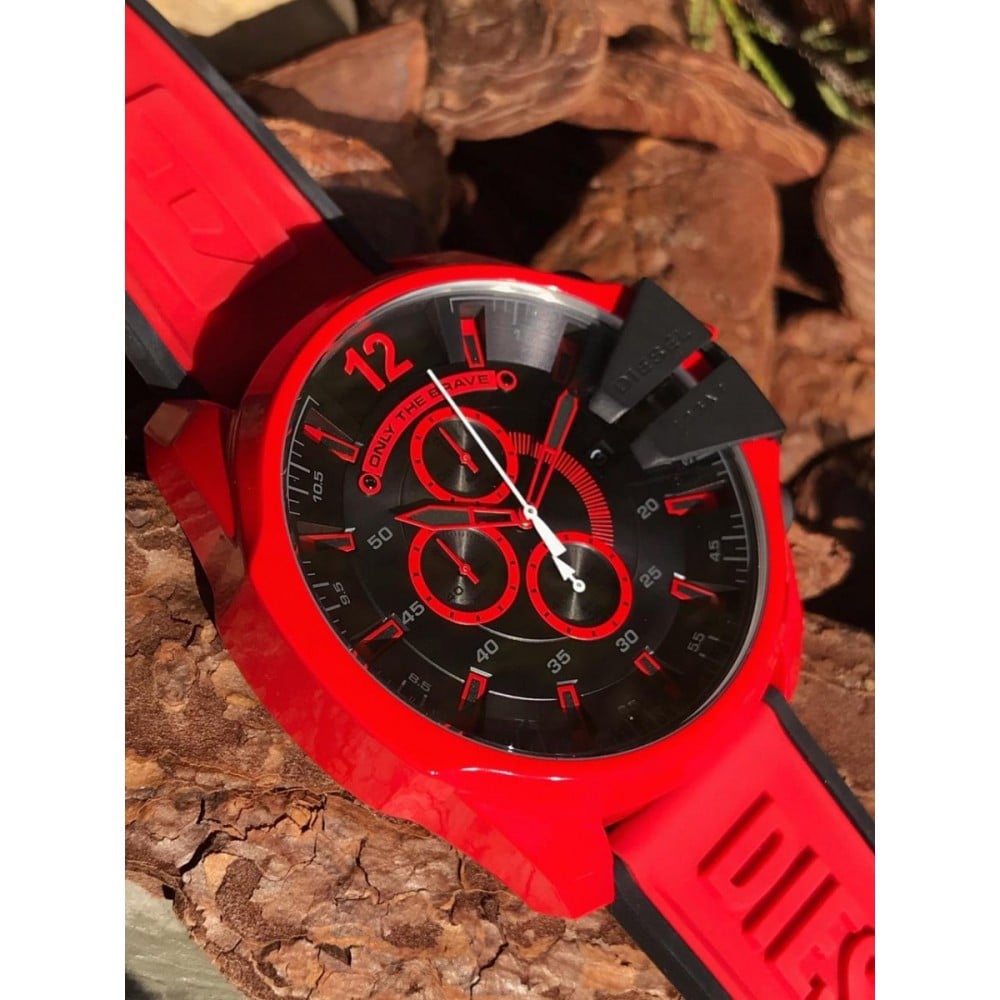 Diesel DZ4526 Mega Chief Chronograph Men's Watch – Black Dial & Red Rubber Strap