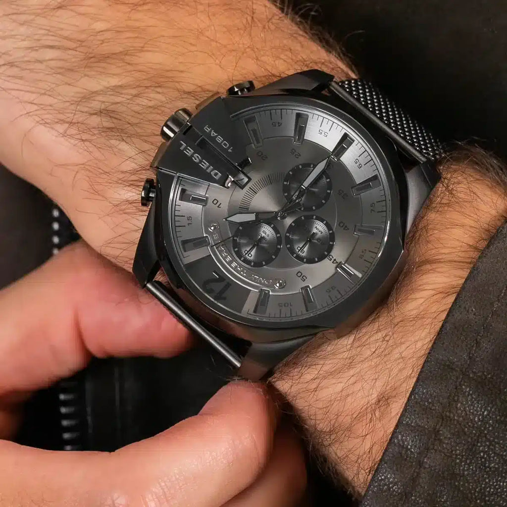 Diesel DZ4527 Mega Chief Chronograph Men's Watch – Black Dial & Black Mesh Strap