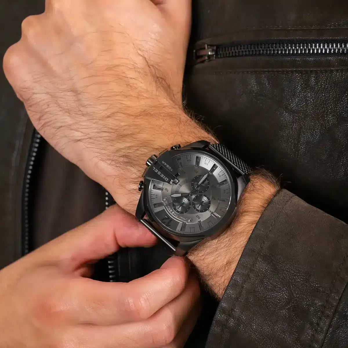Diesel DZ4527 Mega Chief Chronograph Men's Watch – Black Dial & Black Mesh Strap