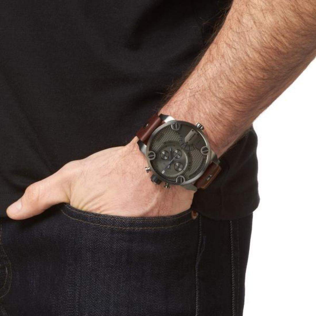 Diesel DZ7258 Little Daddy SBA Men's Watch – Grey Dial & Brown Leather Strap