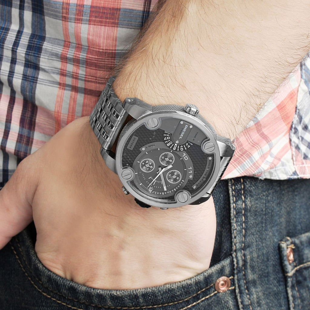 Diesel DZ7259 Little Daddy Chronograph Men's Watch – Black Dial & Silver Stainless Steel Strap