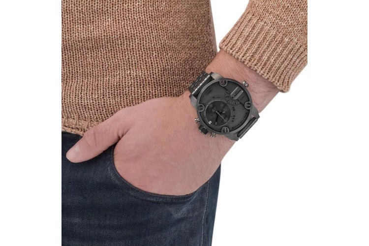 Diesel DZ7263 Little Daddy Dual Time Chronograph Men's Watch – Grey Dial & Stainless Steel Strap