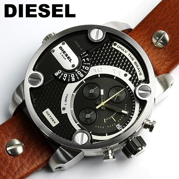 Diesel DZ7264 SBA Dual Time Men's Watch – Black Dial & Brown Leather Strap