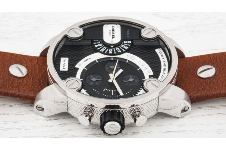 Diesel DZ7264 SBA Dual Time Men's Watch – Black Dial & Brown Leather Strap
