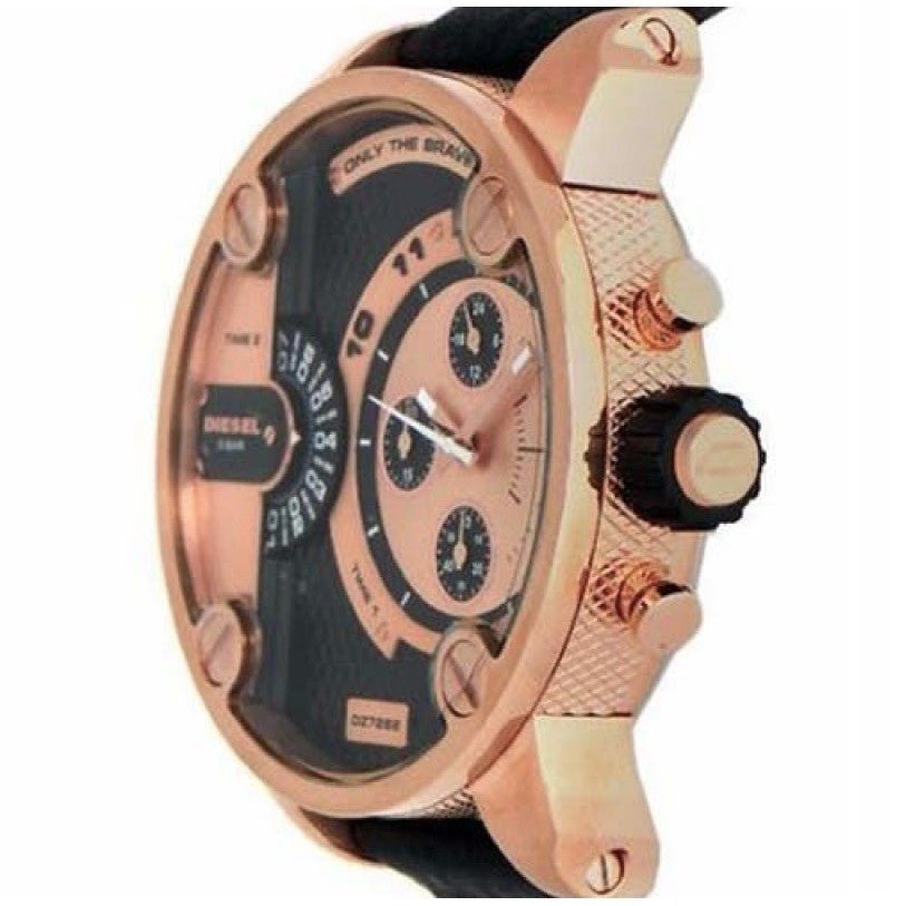 Diesel DZ7282 Little Daddy Men's Watch – Black & Gold Dial & Black Leather Strap