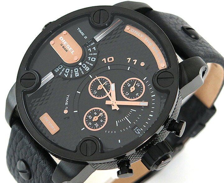 Diesel DZ7291 Little Daddy Chronograph Men's Watch – Black Dial & Black Leather Strap
