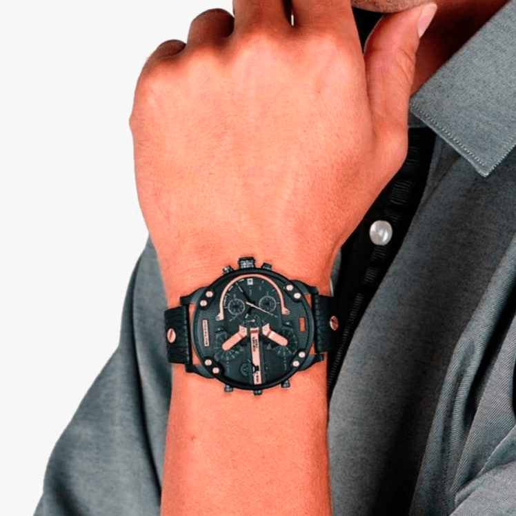 Diesel DZ7350 Mr. Daddy 2.0 Chronograph Men's Watch – Black Dial & Black Leather Strap