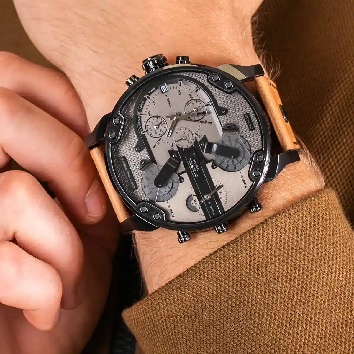 Diesel DZ7406 Mr. Daddy 2.0 Chronograph Men's Watch – Grey Dial & Brown Leather Strap
