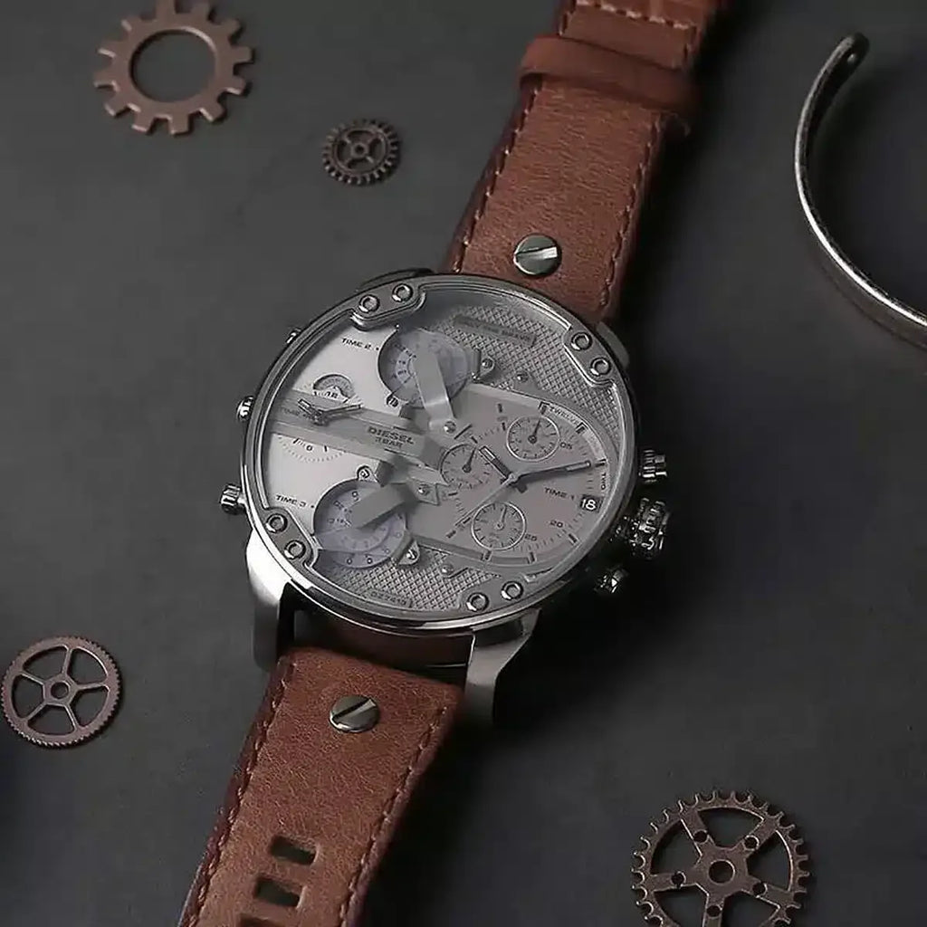 Diesel DZ7413 Mr. Daddy Chronograph Men's Watch – Grey Dial & Brown Leather Strap