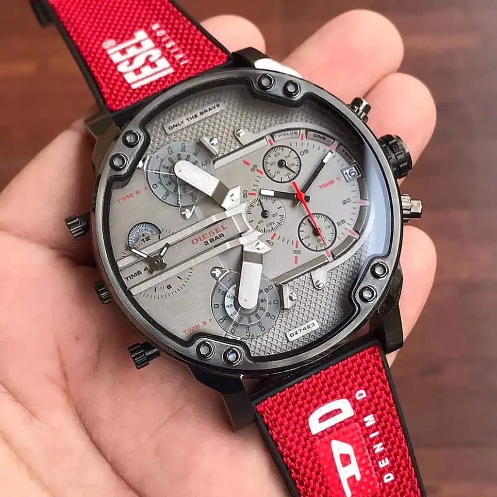 Diesel DZ7423 Mr. Daddy 2.0 Chronograph Men's Watch – Grey Dial & Red Rubber Strap