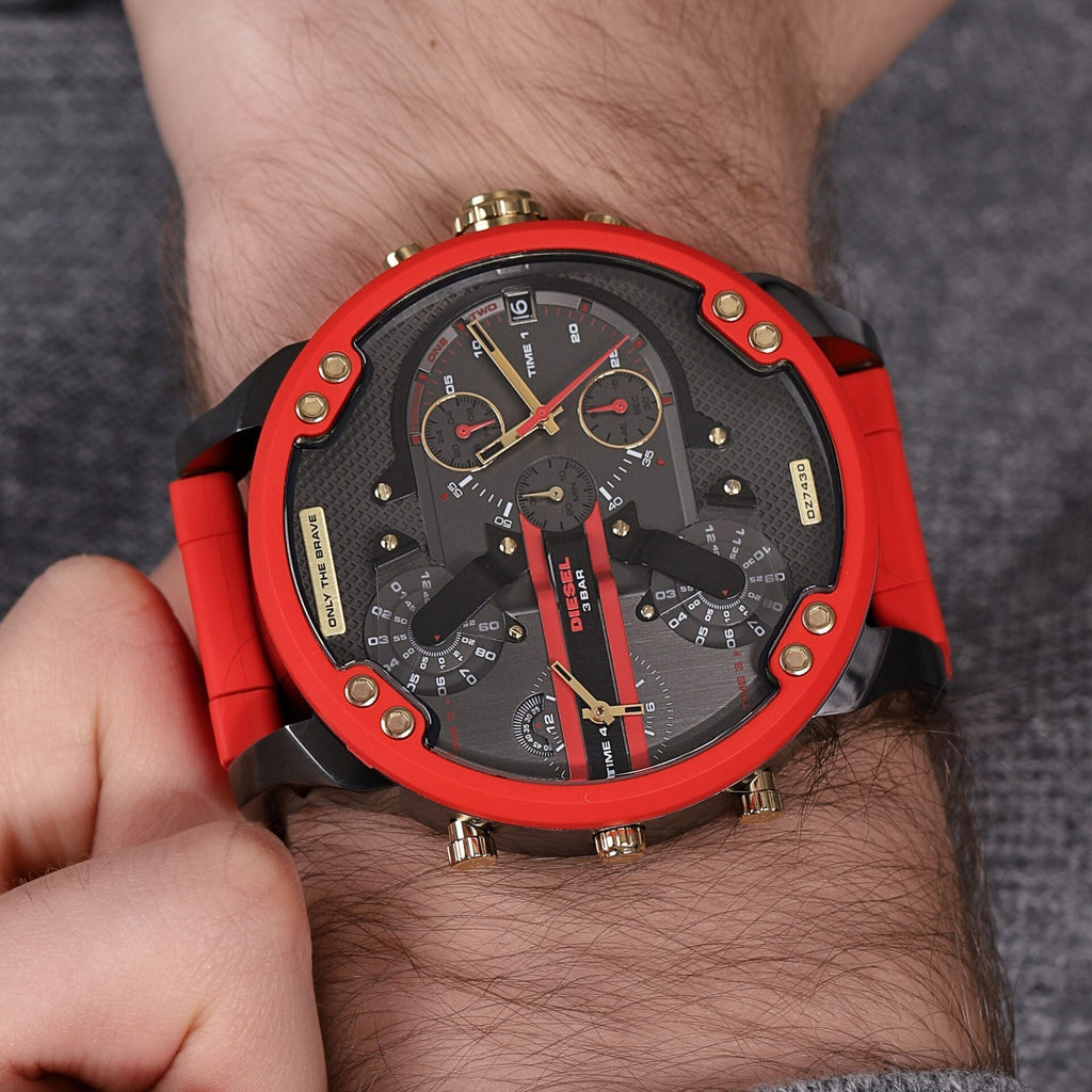 Diesel DZ7430 Mr. Daddy 2.0 Chronograph Men's Watch – Grey Dial & Red Rubber Strap