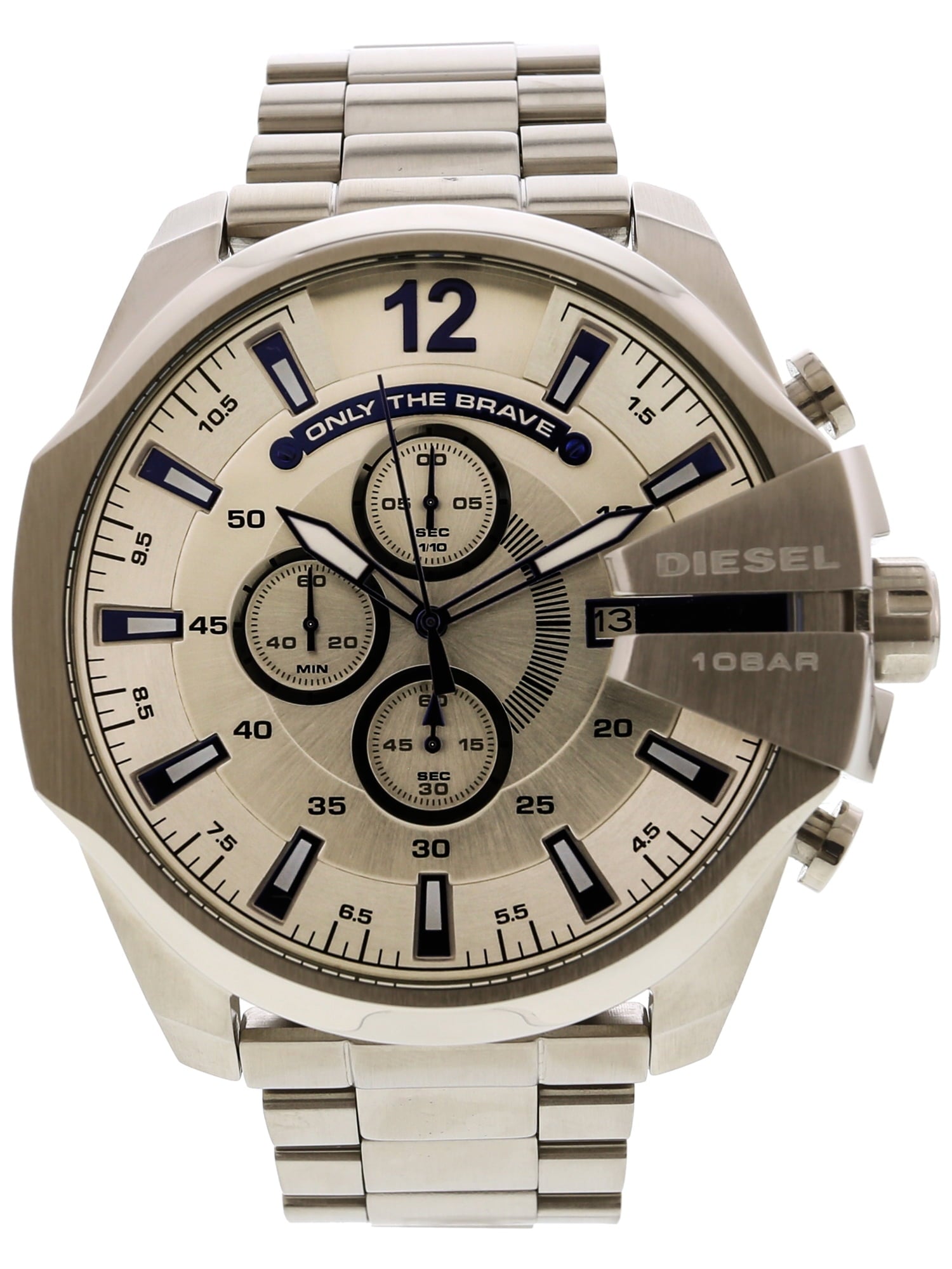 Diesel DZ4477 Mega Chief Chronograph Men's Watch – White Dial & Silver Stainless Steel Strap