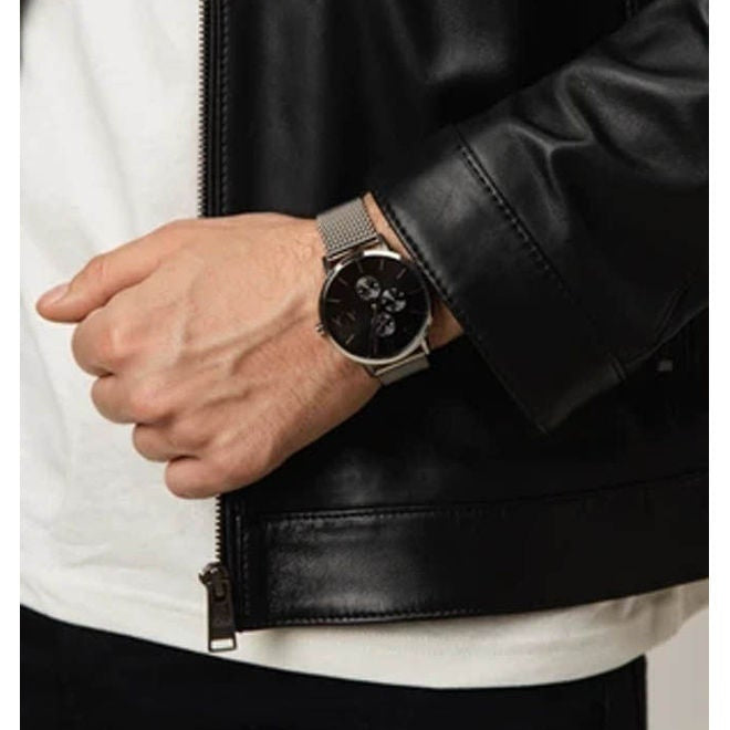 Armani Exchange Cayde AX2714 Men's Chronograph – Black Dial with Silver Mesh Stainless Steel Strap