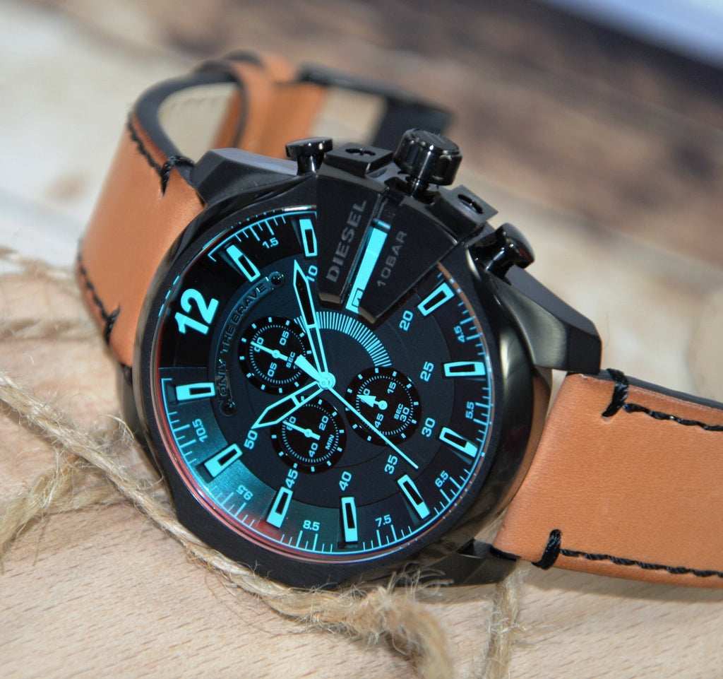 Diesel DZ4476 Mega Chief Chronograph Men's Watch – Black Dial & Brown Leather Strap