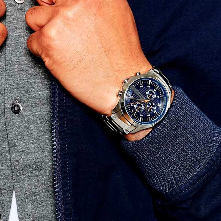 Armani Exchange Hampton AX2155 Men's Chronograph Watch – Blue Dial with Silver Stainless Steel Strap
