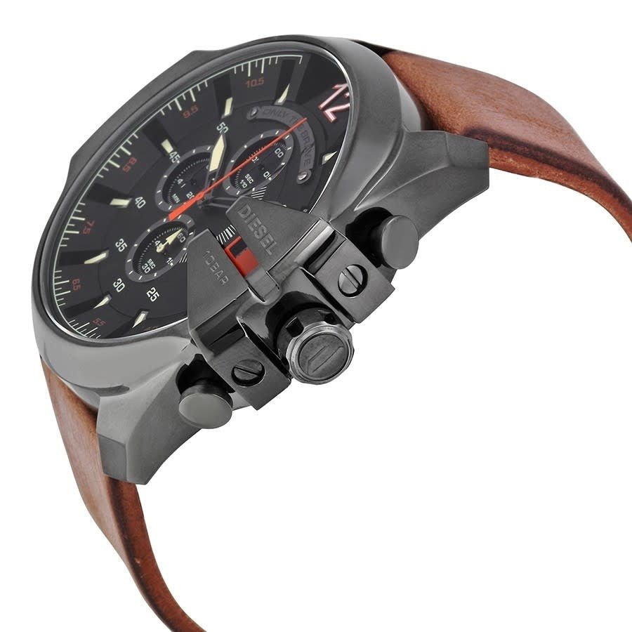 Diesel DZ4343 Mega Chief Chronograph Men's Watch – Black Dial & Brown Leather Strap