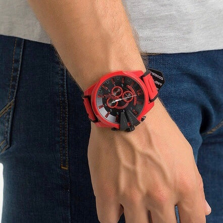Diesel DZ4526 Mega Chief Chronograph Men's Watch – Black Dial & Red Rubber Strap