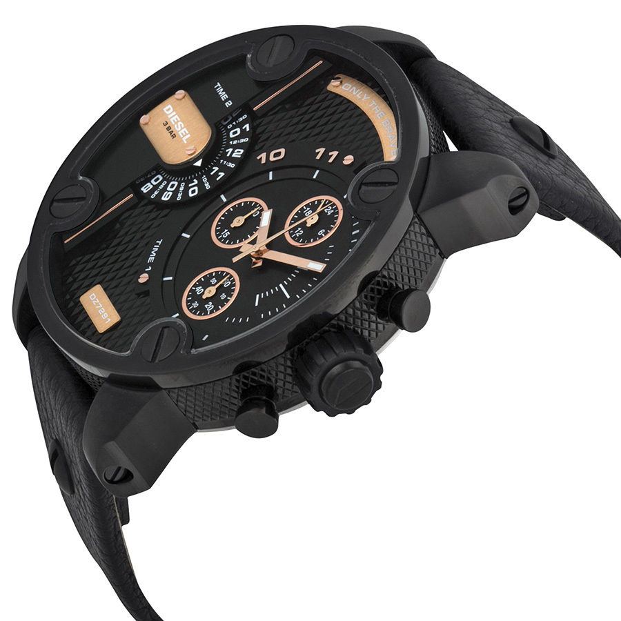 Diesel DZ7291 Little Daddy Chronograph Men's Watch – Black Dial & Black Leather Strap