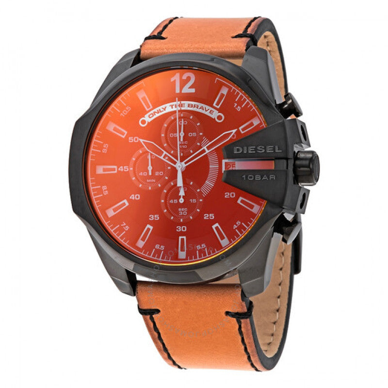 Diesel DZ4476 Mega Chief Chronograph Men's Watch – Black Dial & Brown Leather Strap