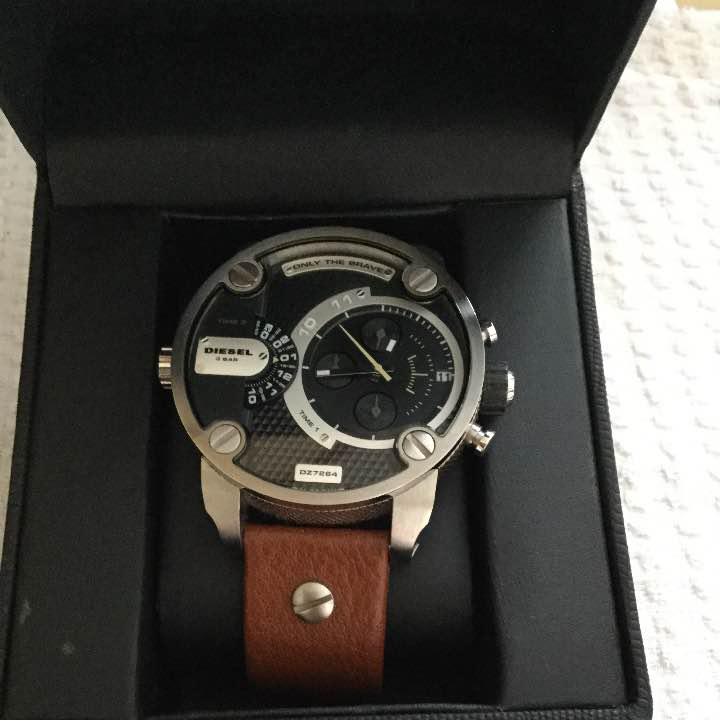 Diesel DZ7264 SBA Dual Time Men's Watch – Black Dial & Brown Leather Strap