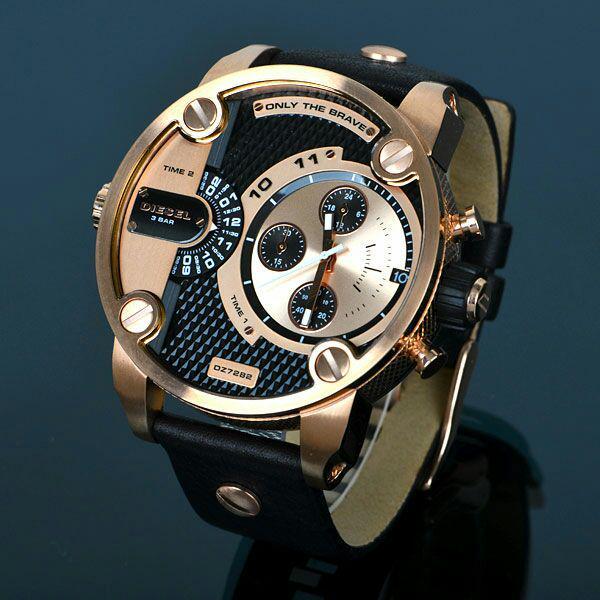 Diesel DZ7282 Little Daddy Men's Watch – Black & Gold Dial & Black Leather Strap