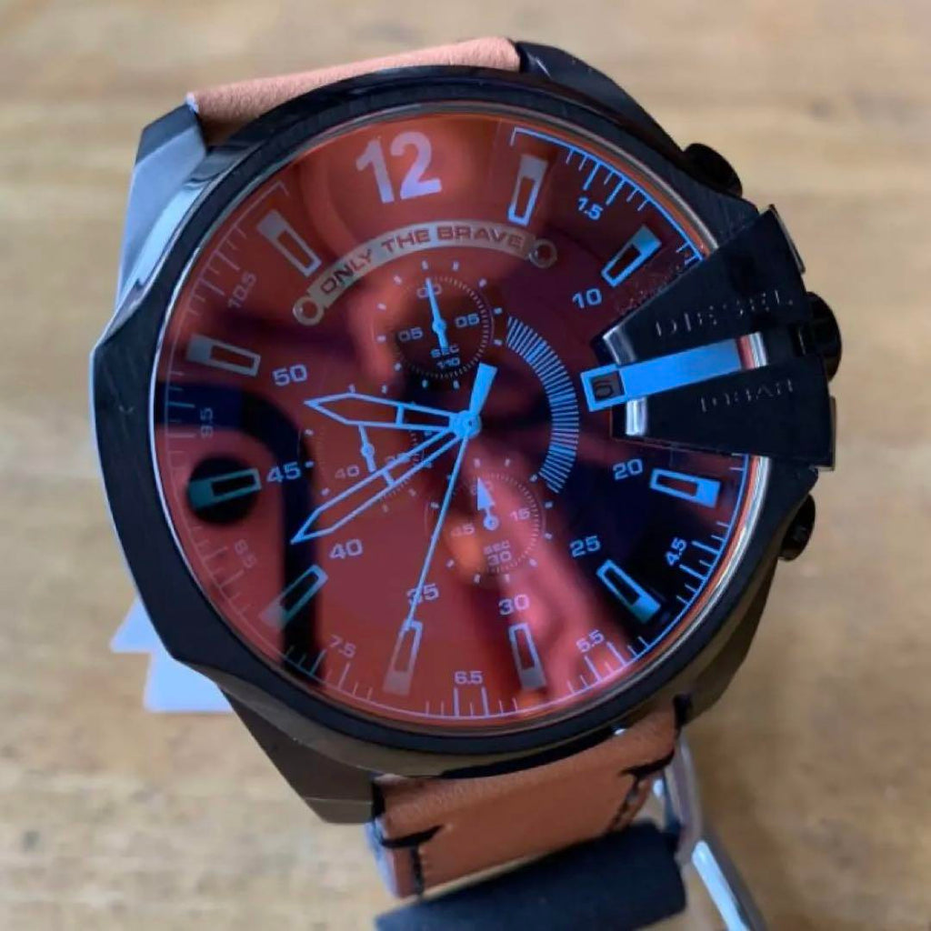 Diesel DZ4476 Mega Chief Chronograph Men's Watch – Black Dial & Brown Leather Strap