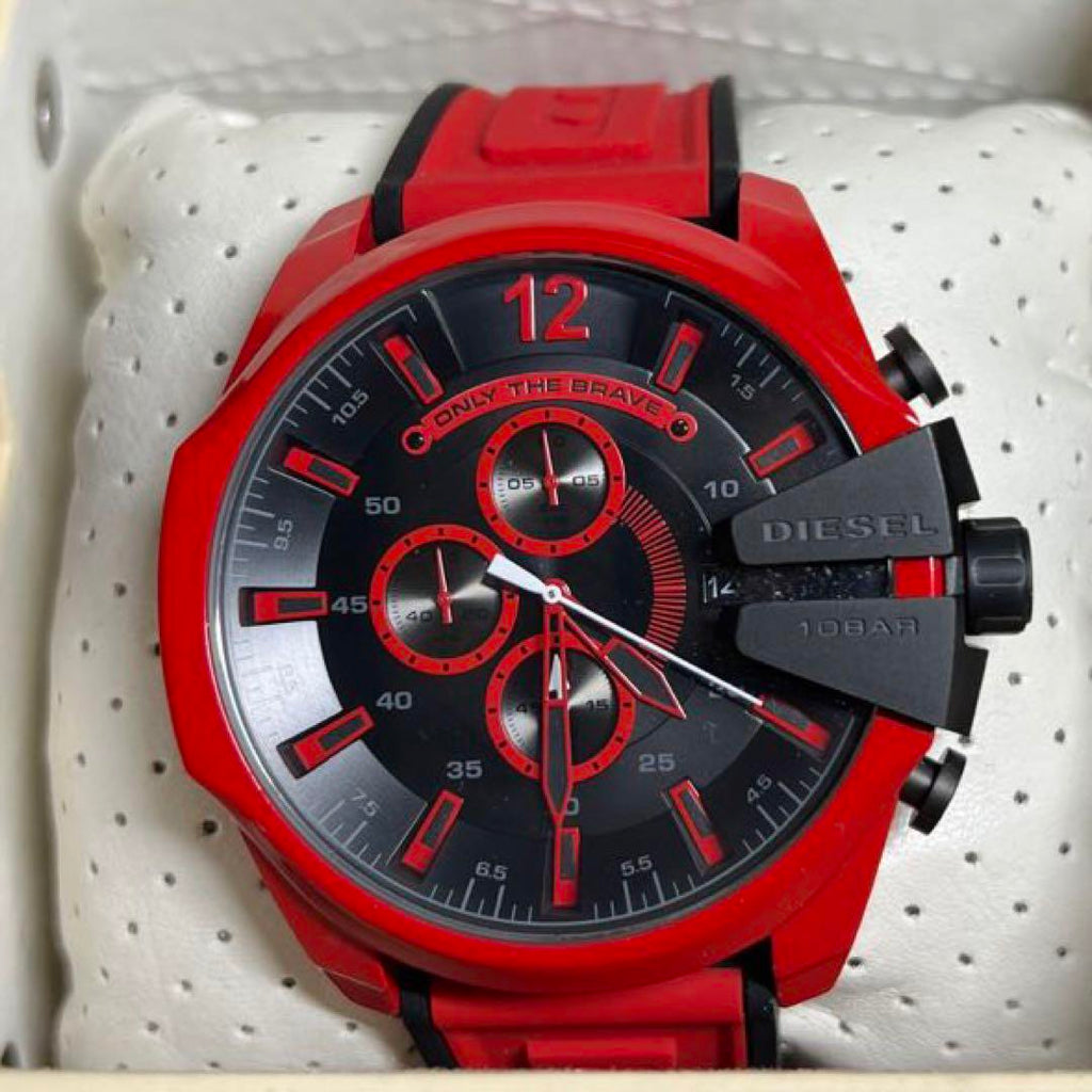 Diesel DZ4526 Mega Chief Chronograph Men's Watch – Black Dial & Red Rubber Strap
