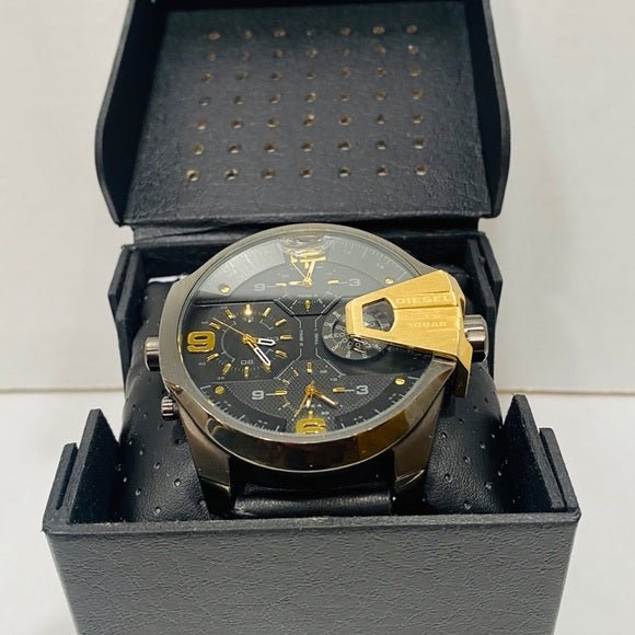 Diesel DZ7377 Uber Chief Two-Hand Men's Watch – Black Dial & Black Leather Strap