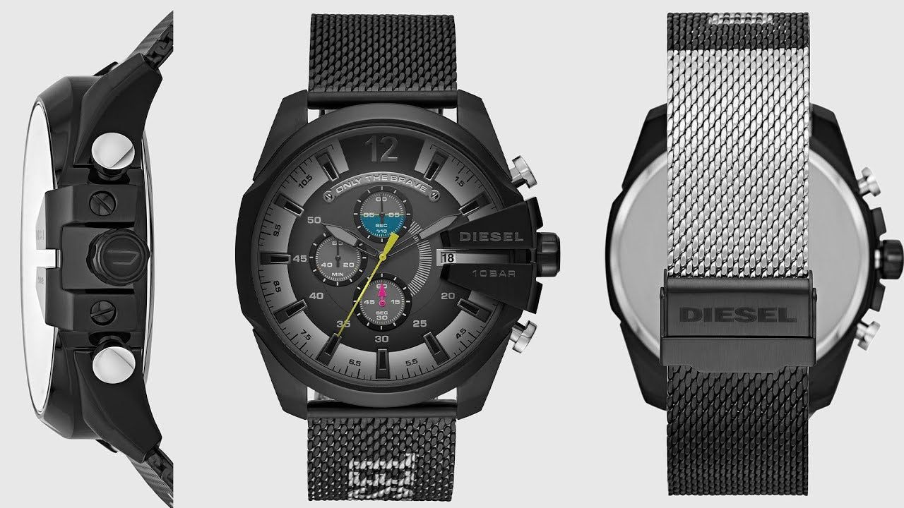 Diesel DZ4514 Mega Chief Chronograph Men's Watch – Black Dial & Black Mesh Bracelet
