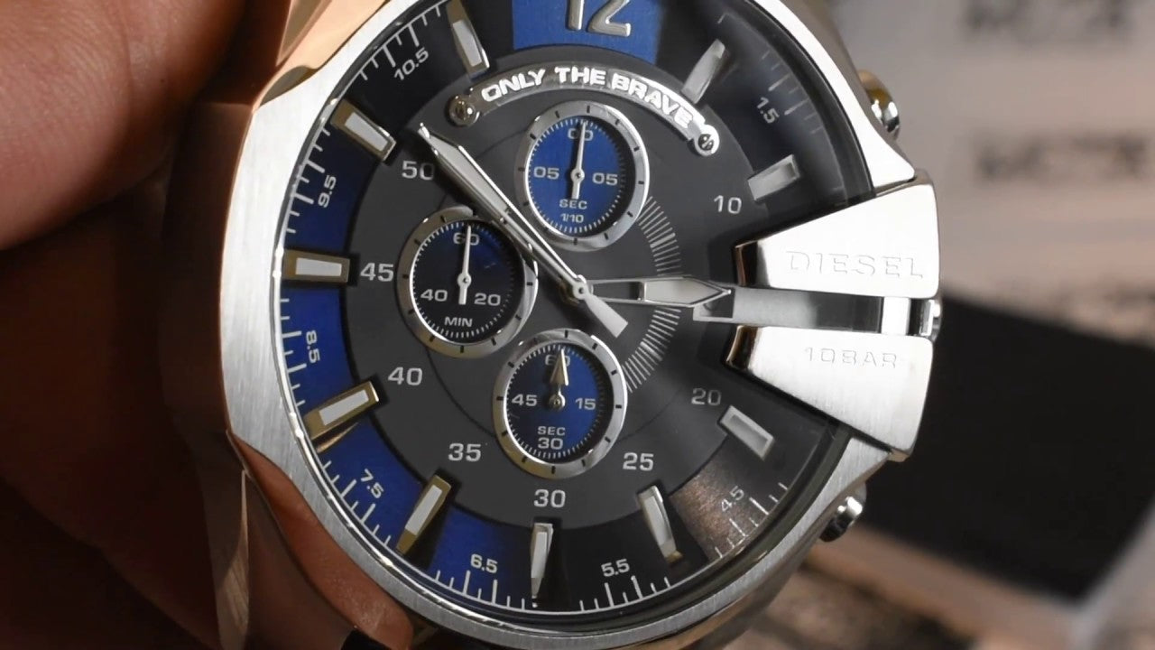 Diesel DZ4417 Mega Chief Chronograph Men's Watch – Blue Dial & Silver Stainless Steel Strap