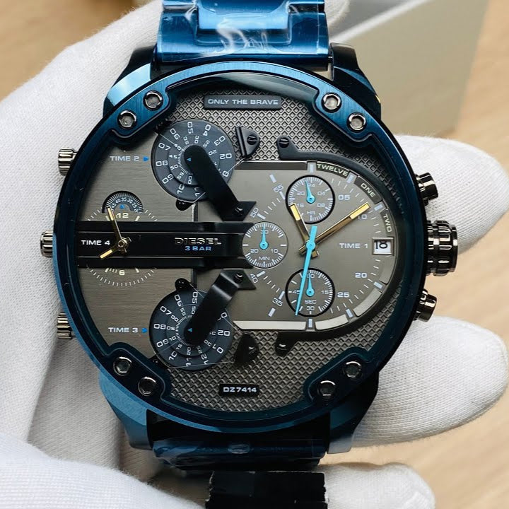 Diesel DZ7414 Daddy 2.0 Chronograph Men's Watch – Grey Dial & Blue Stainless Steel Strap