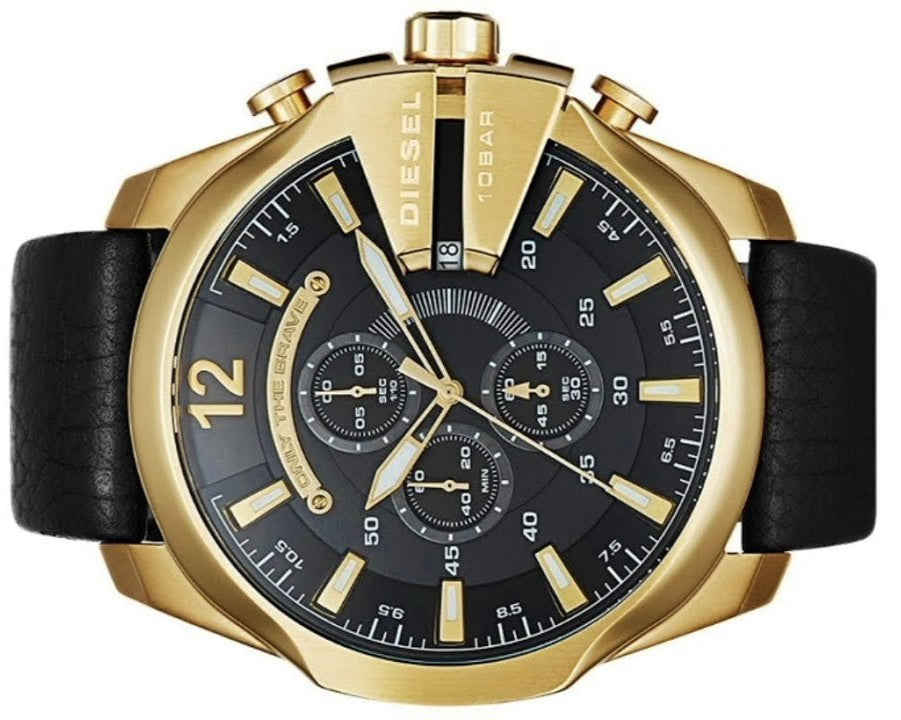 Diesel DZ4344 Mega Chief Chronograph Men's Watch – Black Dial & Black Leather Strap
