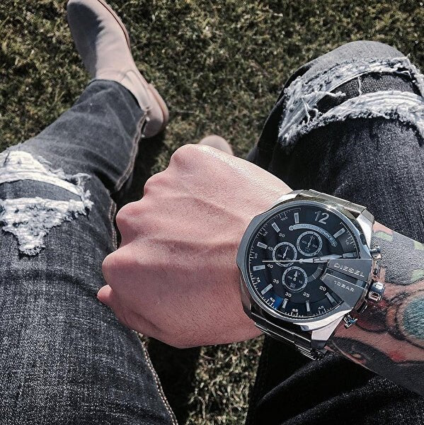 Diesel DZ4329 Mega Chief Chronograph Men's Watch – Blue Dial & Black Stainless Steel Strap