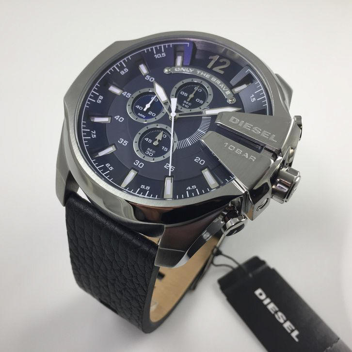 Diesel DZ4423 Mega Chief Chronograph Men's Watch – Blue Dial & Black Leather Strap