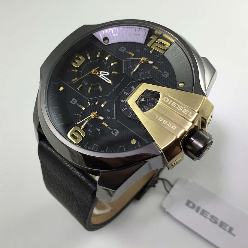Diesel DZ7377 Uber Chief Two-Hand Men's Watch – Black Dial & Black Leather Strap