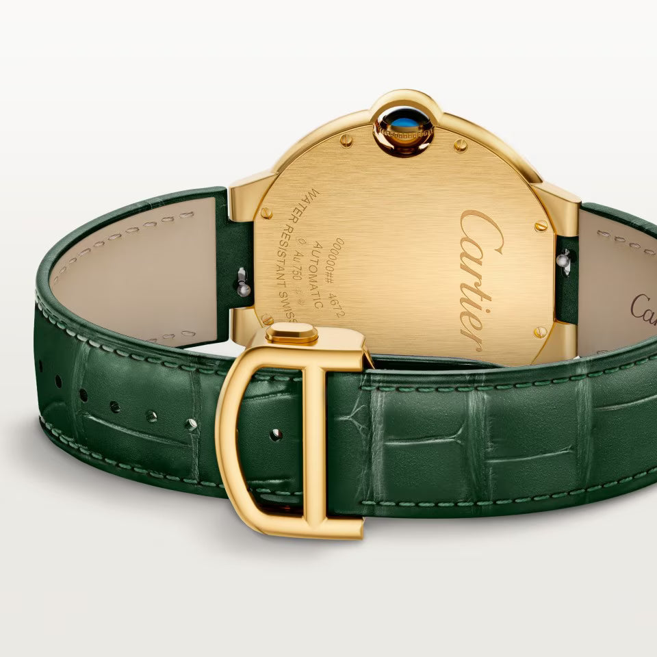 Ballon Bleu De Cartier Watch | 40mm, 18K Yellow Gold, Alligator Leather, Green Dial
