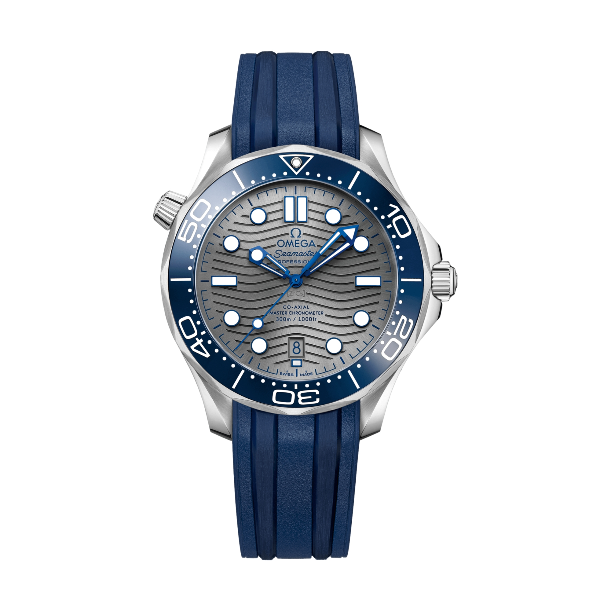 OMEGA Seamaster Diver 300M 42mm - Grey Dial w/ Blue Bezel on Rubber Strap