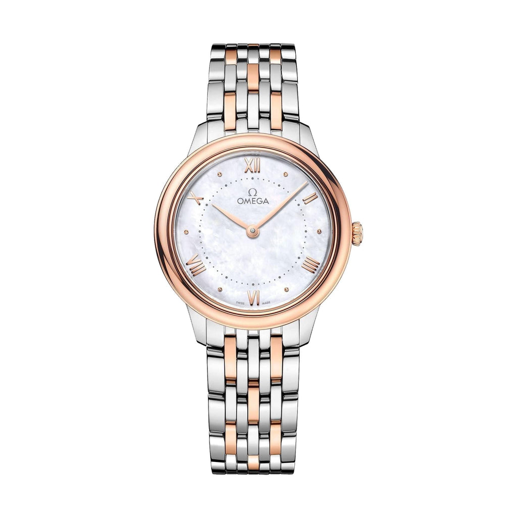 OMEGA De Ville Prestige Quartz Steel and Sedna Gold 30mm - White, Mother-of-Pearl on Bracelet