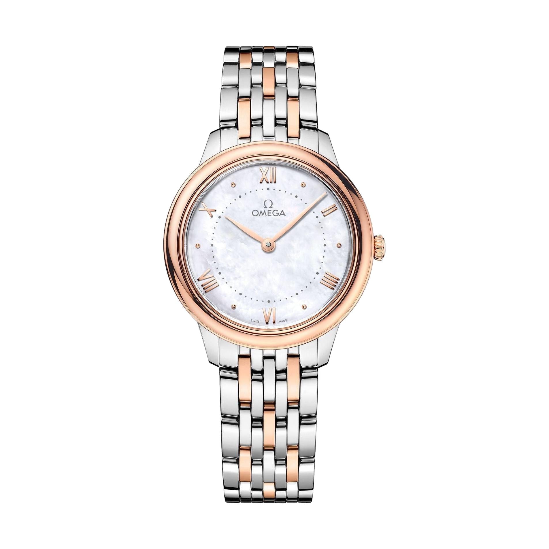 OMEGA De Ville Prestige Quartz Steel and Sedna Gold 30mm - White, Mother-of-Pearl on Bracelet