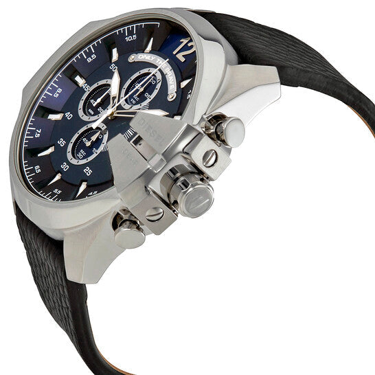 Diesel DZ4423 Mega Chief Chronograph Men's Watch – Blue Dial & Black Leather Strap